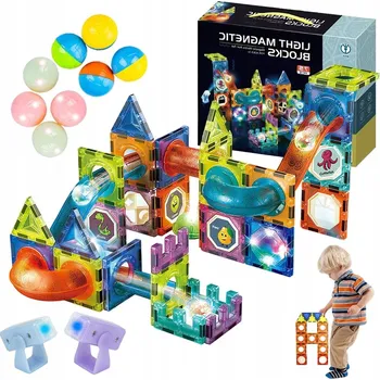 ostatní stavebnice KLOCKI MAGNETYCZNE STAVEBNICE SVÍTÍCÍ DRÁHA VZDĚLÁVACÍ SKLÁDAČKA 75 dílků