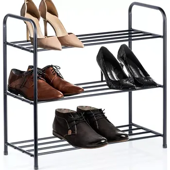 Botník Kovový černý botník 3patrový 63 × 28 × 60 cm