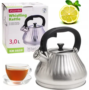 Varná konvice TRADIČNÍ OCELOVÁ KONVICE S PÍSKÁLKOU, INDUKČNÍ PLYNOVÁ KAMILLE stříbrná 3L