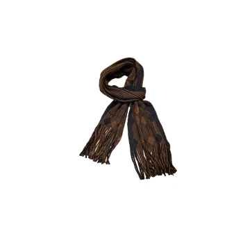 Pánská zimní šála černo-hnědá s proužky a kosočtverci