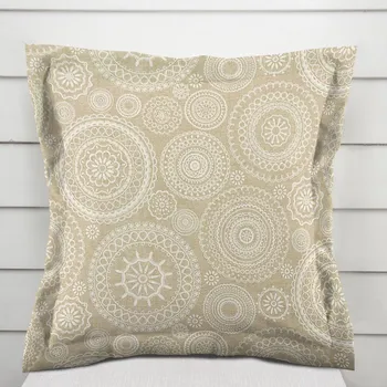 Povlak na polštářek Dekorační povlak na polštář s lemem Leona LN-170 Bílé mandaly na režném 50 x 50 cm