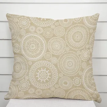 Povlak na dekorativní polštářek Dekorační povlak na polštář Leona LN-170 Bílé mandaly na režném 50 x 50 cm