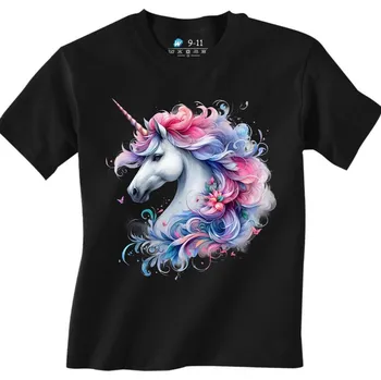 Chlapecké tričko Dětské tričko Jednorožec s Růžovou Hřívou (Velikost: 3-4, Barva: Černá)