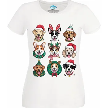 Dámské tričko Dámské tričko Vánoční Psí Koláž (Velikost: XL, Barva: Bílá)