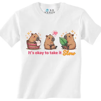 Dívčí tričko Dětské tričko Pomalá Kapybara It's okay to take it slow (Barva: Bílá)