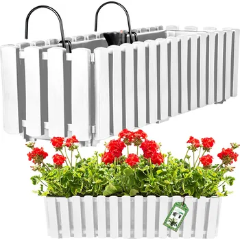 Květináč ZÁVĚSNÝ KVĚTINÁČ KVĚTINÁČ PLOT BALKONOVÝ TRUHLÍK NA ZÁBRADLÍ BÍLÝ 58cm