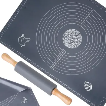 Silikonová stolní podložka na těsto s válečkem 64 × 45 cm, 2dílná sada VILDE