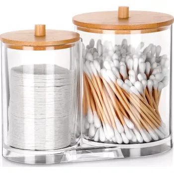 Dvojitý organizér na vatové tyčinky a odličovací tamponky s bambusovými víčky