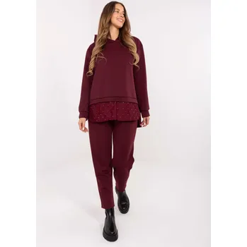 Vínová dámská viskózová tepláková souprava s kamínky IT-KMPL-9860.61-bordo Velikost: ONE SIZE