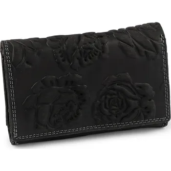 Peněženka Dámská kožená peněženka 3D květy 10x15 cm, barva 13 černá