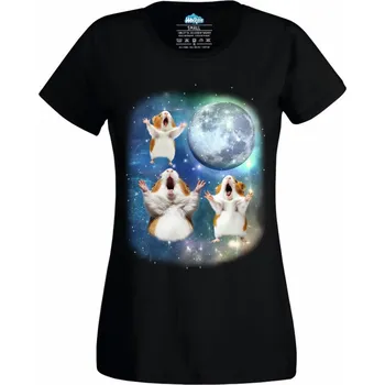 Dámské tričko Dámské tričko Morčata vyjící na Měsíc (Velikost: 4XL, Barva: Černá)