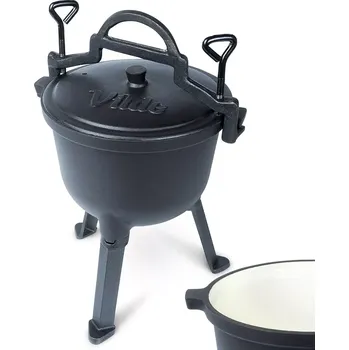 Kempingové nádobí Emailovaný litinový kotlík na nožkách s poklicí CAST LINE 4 l