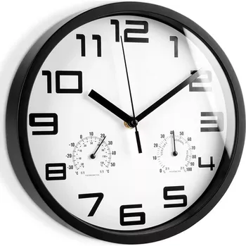 Hodiny Nástěnné hodiny s teploměrem a vlhkoměrem, bílé, 25 cm