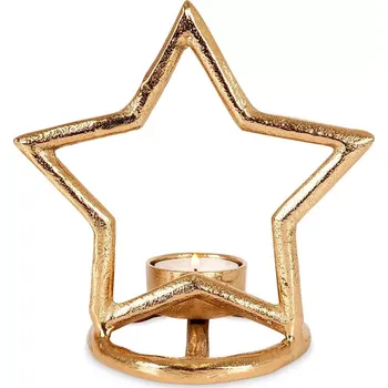 Svícen Hvězdicový svícen na čajové svíčky, zlatý hliník 15,5 cm