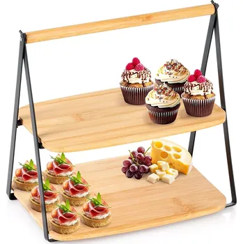 Dvoupatrová bambusová patrová mísa 28 × 20 × 27,5 cm