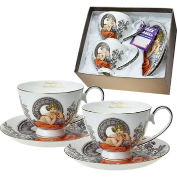 Queen Isabell Collection Šálek s podšálkem 300 ml Alfons Mucha - Topaz (bílý pdoklad) - sada 2 ks