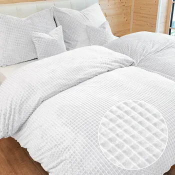 Povlečení Hřejivé ložní povlečení Minky kostky MKK-007 Bílé Jednolůžko 140x200 a 70x90 cm