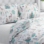 Bavlněné ložní povlečení Sandra SA-662 Modro-zeleno-hnědý vánoční vzor Jednolůžko 140x200 a 70x90 cm