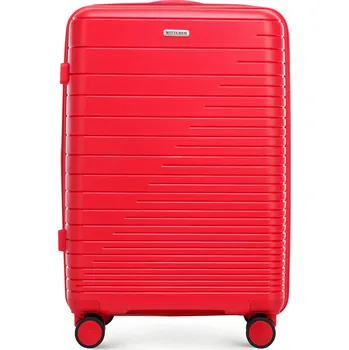 Červený střední kufr vyroben z polypropylenu s lesklými pruhy | WITTCHEN | 56-3T-162-35