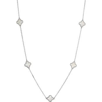 Náhrdelník Stříbrný náhrdelník čtyřlístky s perletí 12150.1