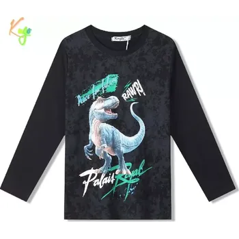 Chlapecké tričko dlouhý rukáv Kugo XC1305 černé (Veselé tričko pro kluky s dinosaurem)