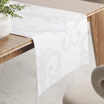 ubrus Dekorační běhoun na stůl Monako PM-125 Velký zámecký vzor bílý 20x120 cm