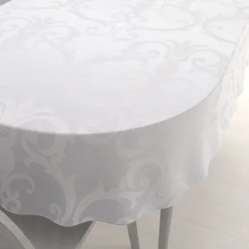 ubrus Velký dekorační oválný ubrus Monako PM-125 Velký zámecký vzor bílý 160x200 cm