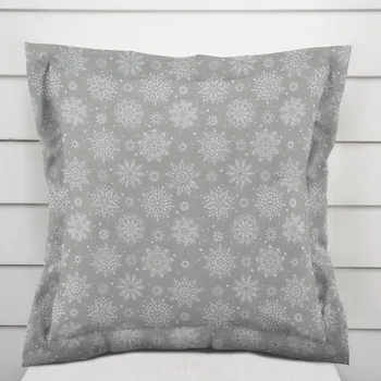 Povlak na dekorativní polštářek Vánoční dekorační povlak na polštář s lemem PML-079 Bílé vločky na šedém 50 x 50 cm