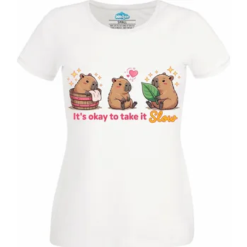 Dámské tričko Pomalá Kapybara It's okay to take it slow (Velikost: 4XL, Barva: Bílá)