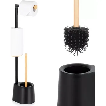 Volně stojící držák toaletního papíru se štětkou, černý, 66 cm
