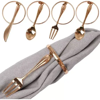 Papírový ubrousek Kovové zlaté kroužky na ubrousky se závěsnými příbory, 4 cm, sada 4 ks