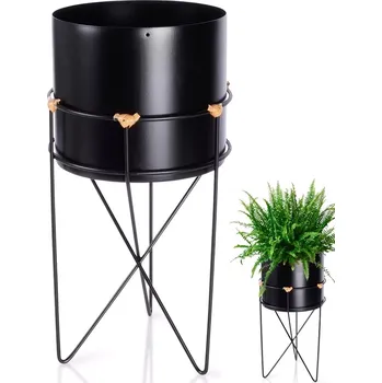 Květináč Kovový květináč na stojanu, černý 17 × 31,5 cm