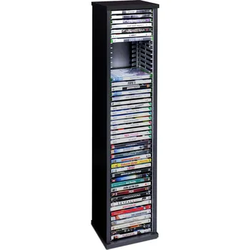 Stojan pro herní konzoli Stojan regál na CD, DVD, hry Xbox 360, Wii, PC - černý box na 45 ks