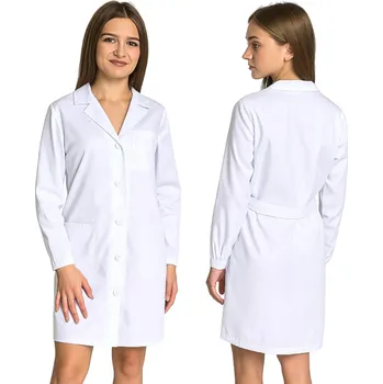 Dámský sněhově bílý laboratorní plášť na knoflíky (M)