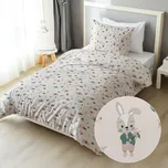 Dětské bavlněné ložní povlečení Sandra SA-701 Zajíčci a lišky s balónky - zelené na světle béžovém Jednolůžko 140x200 a 70x90 cm
