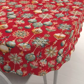 ubrus Bavlněný oválný ubrus Sandra SA-528 Vánoční baňky na červeném 50x100 cm
