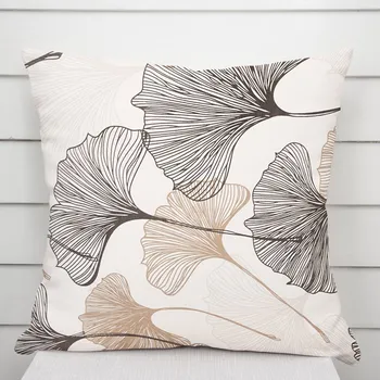 Povlak na dekorativní polštářek Bavlněný povlak na polštář Sandra SA-411 Hnědé Ginkgo listy na bílém 35 x 45 cm