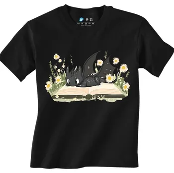 Dívčí tričko Dětské tričko Drak Bezzubka mezi Knihami (Velikost: 5-6, Barva: Černá)