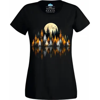 Dámské tričko Podzimní Zrcadlení Lesa (Velikost: 4XL, Barva: Černá)