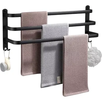 Držák na ručník Hliníkový nástěnný držák na ručníky, černý, 60 cm