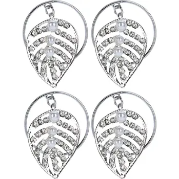 Papírový ubrousek Kroužky na ubrousky se zdobenými lístky, sada 4 ks, stříbrné