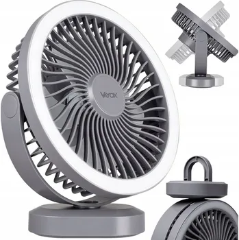 Domácí ventilátor Stolní ventilátor Vayox AKUMULÁTOROVÝ stolní ventilátor USB s LED lampičkou, stříbrno-šedý