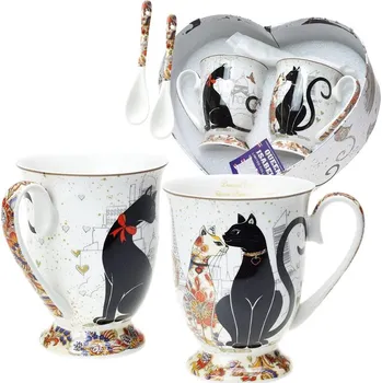 Queen Isabell Collection Hrnek 300 ml se lžičkou "Cats in love" sada 2 ks v srdci