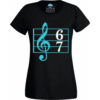 Dámské tričko Dámské tričko Houslový klíč 6–7 Six Seven (Velikost: L, Barva: Černá)