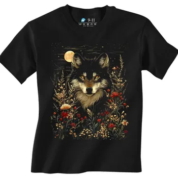 Chlapecké tričko Dětské tričko Vlk v Noční Divočině (Velikost: 7-8, Barva: Černá)