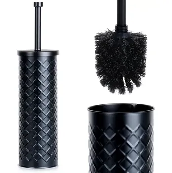 WC štětka Kovový černý WC kartáč se stojanem 38 × 10 cm