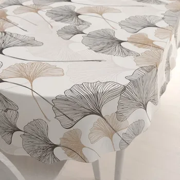 ubrus Bavlněný oválný ubrus Sandra SA-411 Hnědé Ginkgo listy na bílém 50x100 cm