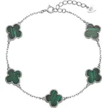 Stříbrný náramek čtyřlístky malachit 13089.3