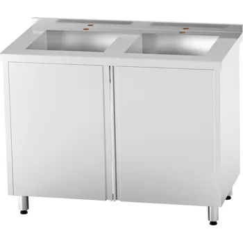 Nerezový dřez Nerezový dvojdřez se skříňkou, svařovaný, křídlové dveře, 100×60×85 cm (2× dřez 40×40×30 cm)