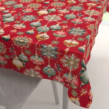 ubrus Bavlněný obdélníkový ubrus Sandra SA-528 Vánoční baňky na červeném 80x120 cm